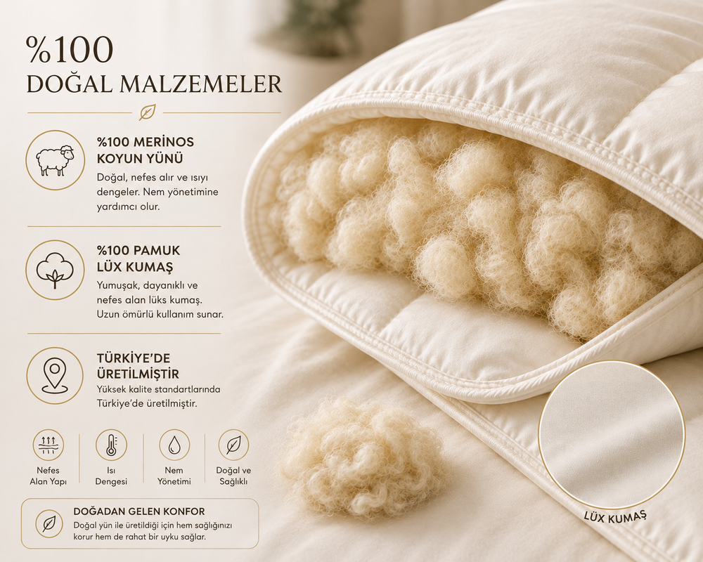 Premium yatak odasında %100 Merinos koyun yünü dolgulu YünYorgan