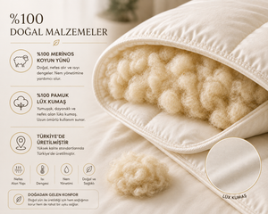 %100 Merinos koyun yünü ve lüks pamuk kumaşlı doğal yün yorgan