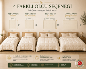 135x200, 155x220, 200x200 ve 240x220 Merinos yün yorgan ölçüleri
