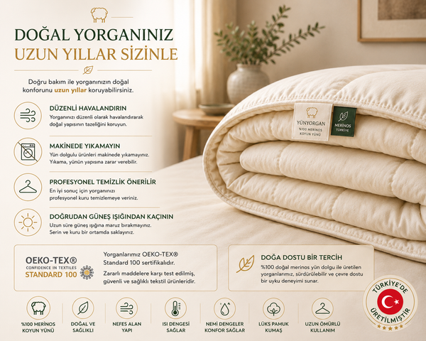 Merinos yün yorgan bakım talimatları ve uzun ömürlü kullanım bilgileri